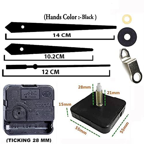 Image of YOPY� Quartz Machine for Big Size Wall Clock,Battery Operated,Clock Movement Machine with Needles and Hook 28 MM (Needles : Antique Black 2)