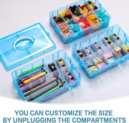 Image of PAXCOO 3-layer Blue Stackable Storage Container with Dividers, 30 Grid Plastic Organizer Box for Dolls, Fuse Beads, Nail Polish, Jewelry, stationery, Hair Accessories, color-blue.
