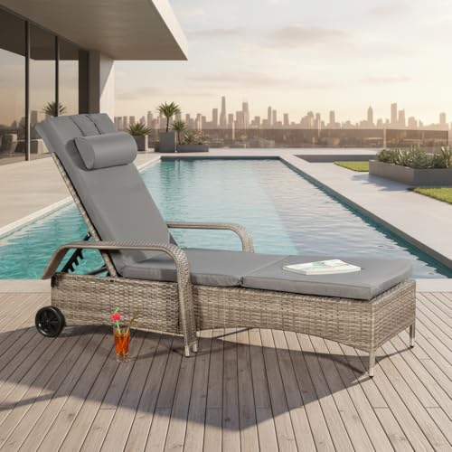 Mucola Sonnenliege Loungeliege Gartenliege mit Rollen bis 120kg...