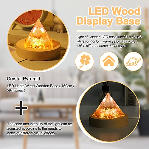 2 Pieces Wood Led Light Display Base,3 Color Led Adjustable Switch Wooden Base Lighted Stand Display For 3D Crystal Glass Resin Art (Round) #TOP4