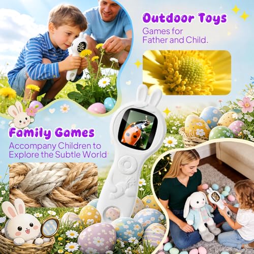Image of Children's Handheld Electronic Magnifying Glass, White Rabbit-Shaped Science Educational Microscope Kit, STEM Educational Toy for Kids Ages 5-10 Birthday Gift for Boys & Girls