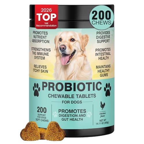 Probiotics for Dogs Gut Digestive Health Probiotic Chew for Dogs Digestive Enzymes Relieve Diarrhea Immunity Oral Problems Itching Constipation Prebiotics Dog Probiotics 200 Tablets Chicken Flavor