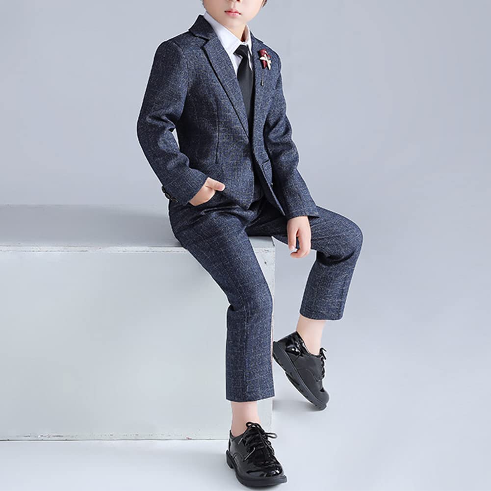 Traje de Boda para Niño Conjunto de 5 Piezas de Traje de Caballero con Camisa Chaquetas Pantalones Corbata Broche,Traje Formal de Ceremonia para Fiesta Baile de Graduación Trajes Bautizo