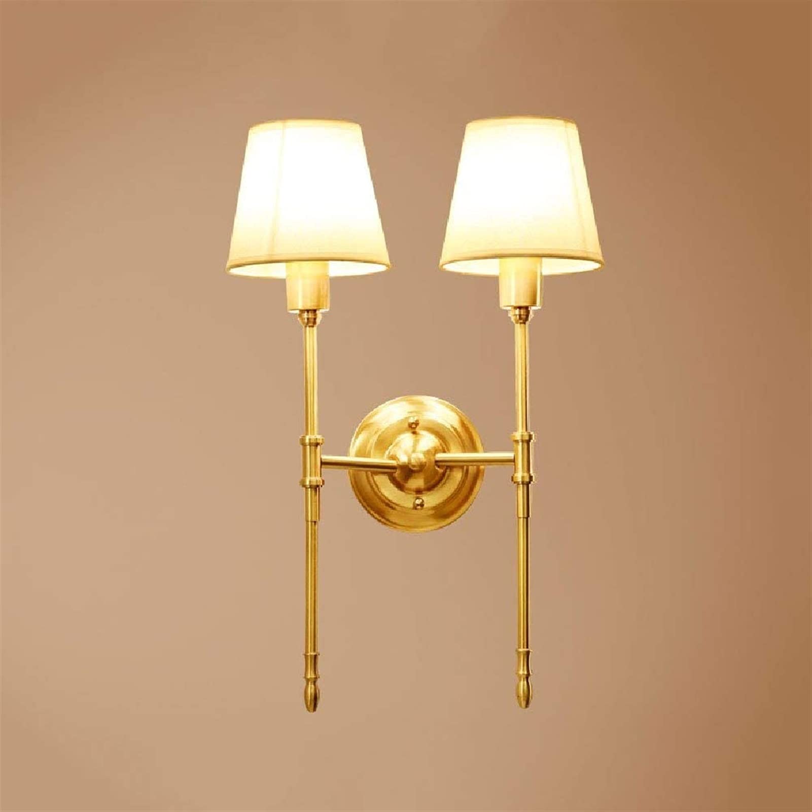KBUUKYYXouy Wall Lamps for Bedroom Country Brass Wall Light Long Pole Double Cloth Lampshade Bedroom Bedside Wall Sconce Hotel Restaurant Hallway Lighting,Single(Double)