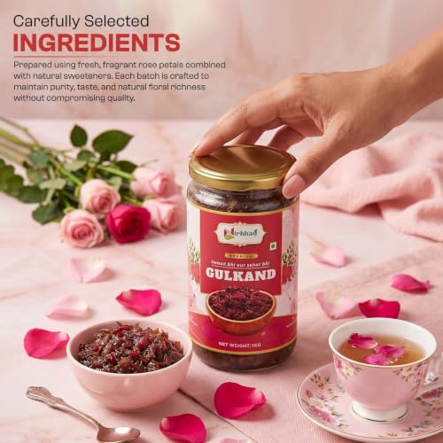 Image of NIRBHAU 1kg Premium Natural Gulkand Fresh Handpicked Rose Petals | Mishri Traditional Ayurvedic Rose Preserve for Natural Cooling | Digestive, Support Energy, Refreshment, Authentic Floral
