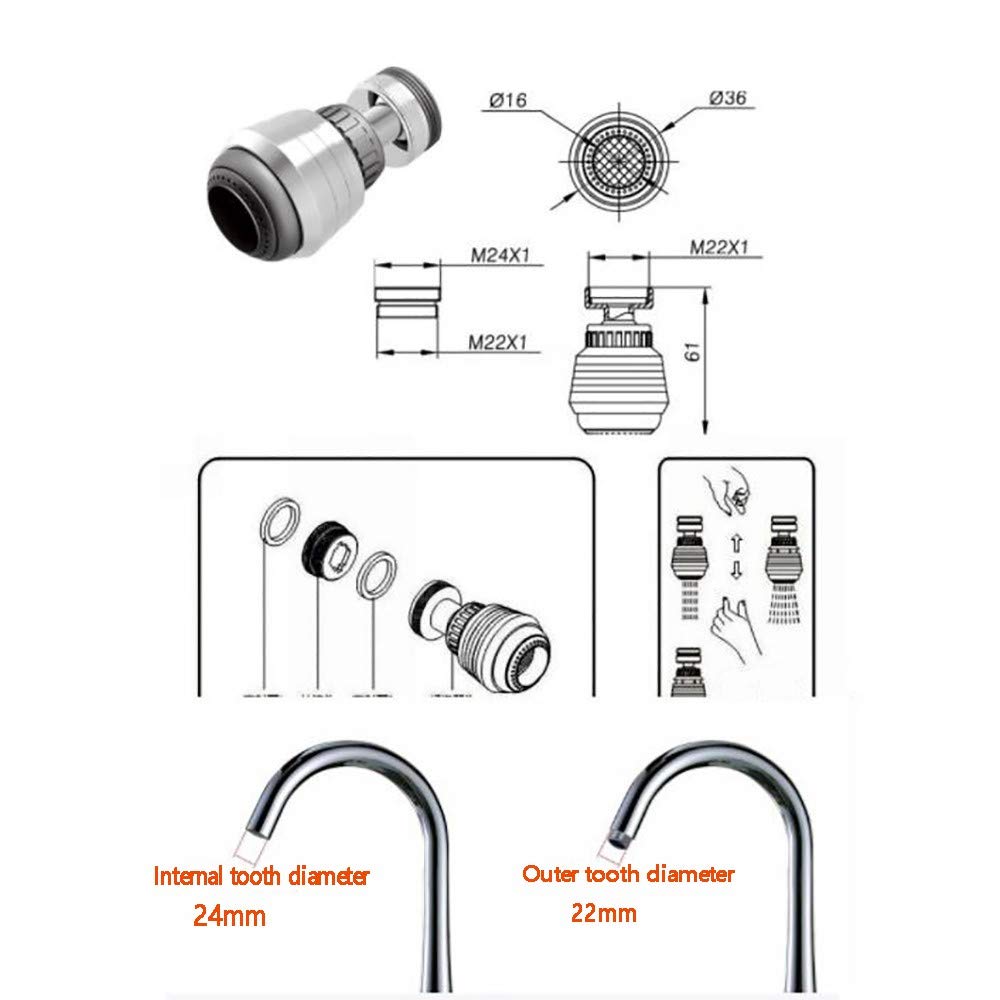 Accesorio de filtro aireador de grifo, burbujeador giratorio de 360° para ahorro de agua para cocina y baño, cabezal de boquilla de pulverización móvil