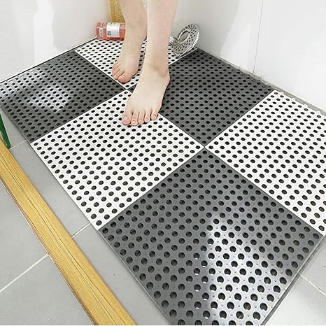 Interlocking Rubber Floor Tiles Mats Bathroom Tile with Drain Holes Massage Soft Cushion Flooring Tiles for Pool Shower Bathroom Deck Patio Garage (Pack of 6)