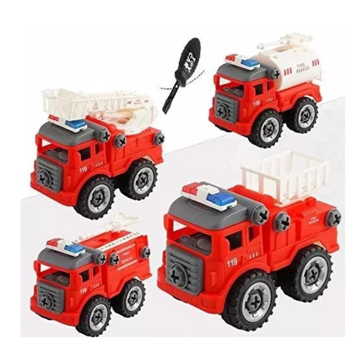 Image of Fire Trucks Toy Playset, DIY Assembly Fire Engine Truck, Rescue Ladder Vehicles Toys ren with Screwdriver and Drill Machine, Educational Gift for Kids Toddlers Boys Girls Child
