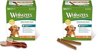 WHIMZEES Stix, natürliche, getreidefreie Zahnpflegesnacks (30 Stück), Größe L & Zahnbürste, natürliche, getreidefreie Zahnpflegesnacks, Kaustangen für große Hunde, Monatspackung (30 Stück), Größe L product image