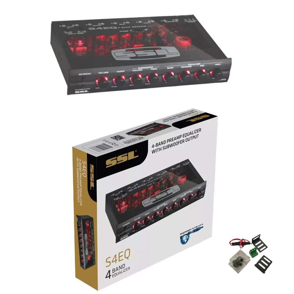 KIT SET PER SOUNDSTORM SSL S4EQ 1 equalizzatore pre-amp equalizer crossover a 4 bande ultra slim illuminazione dual color rosso o verde, 1 pezzo + accessori di installazione omaggio
