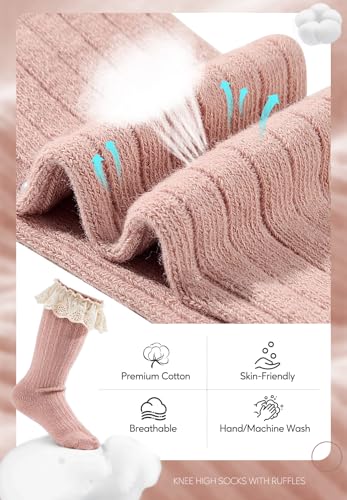 Zando Baby Knee High Socks with Ruffles, Toddler Girls Ruffle Socks for Infant Newborn Toddlers 0-4T3