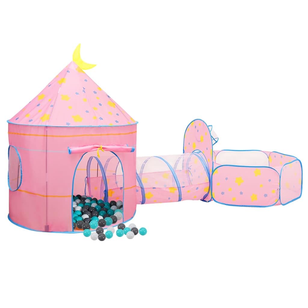 Spielzelt mit 250 Bällen Rosa 301x120x128 cm 3-in-1 Schlosszelt Bällebad und Spieltunnel für Kinderzimmer und Garten, faltbar Popup Zelt für Kleinkind