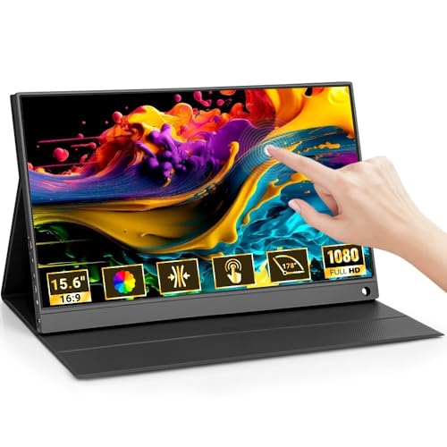 Monitor Portátil, 15.6Inch (Tela sensível ao toque), Full HD HDR10, FHD 1080P Monitor Portátil Conectado Com USB C Dupla/HDMI, 1920x1080 IPS, Alto Contraste 1000:1, 250 cd/m²