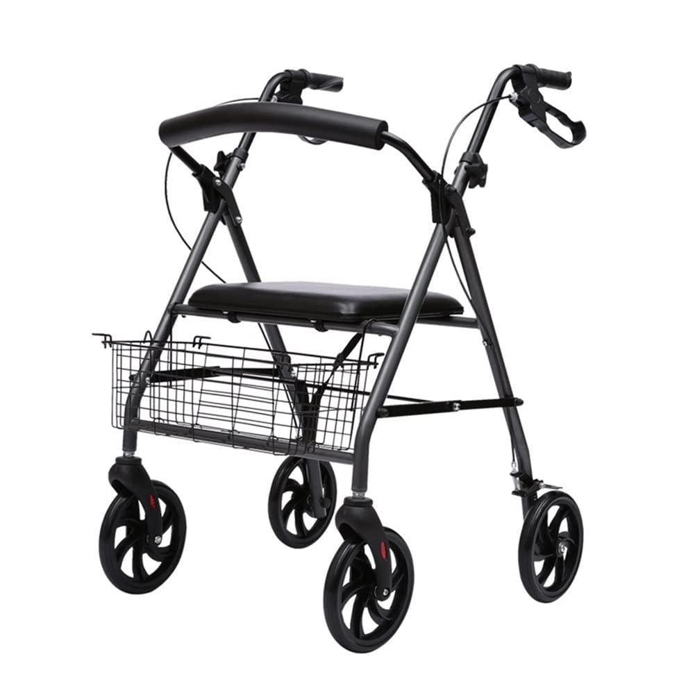 Chodzik Rollator z siedziskiem dla osób starszych Składany stalowy chodzik na kółkach Szkolenie rehabilitacyjne Pomoc w poruszaniu się z oparciem Kosz z regulacją wysokości The New