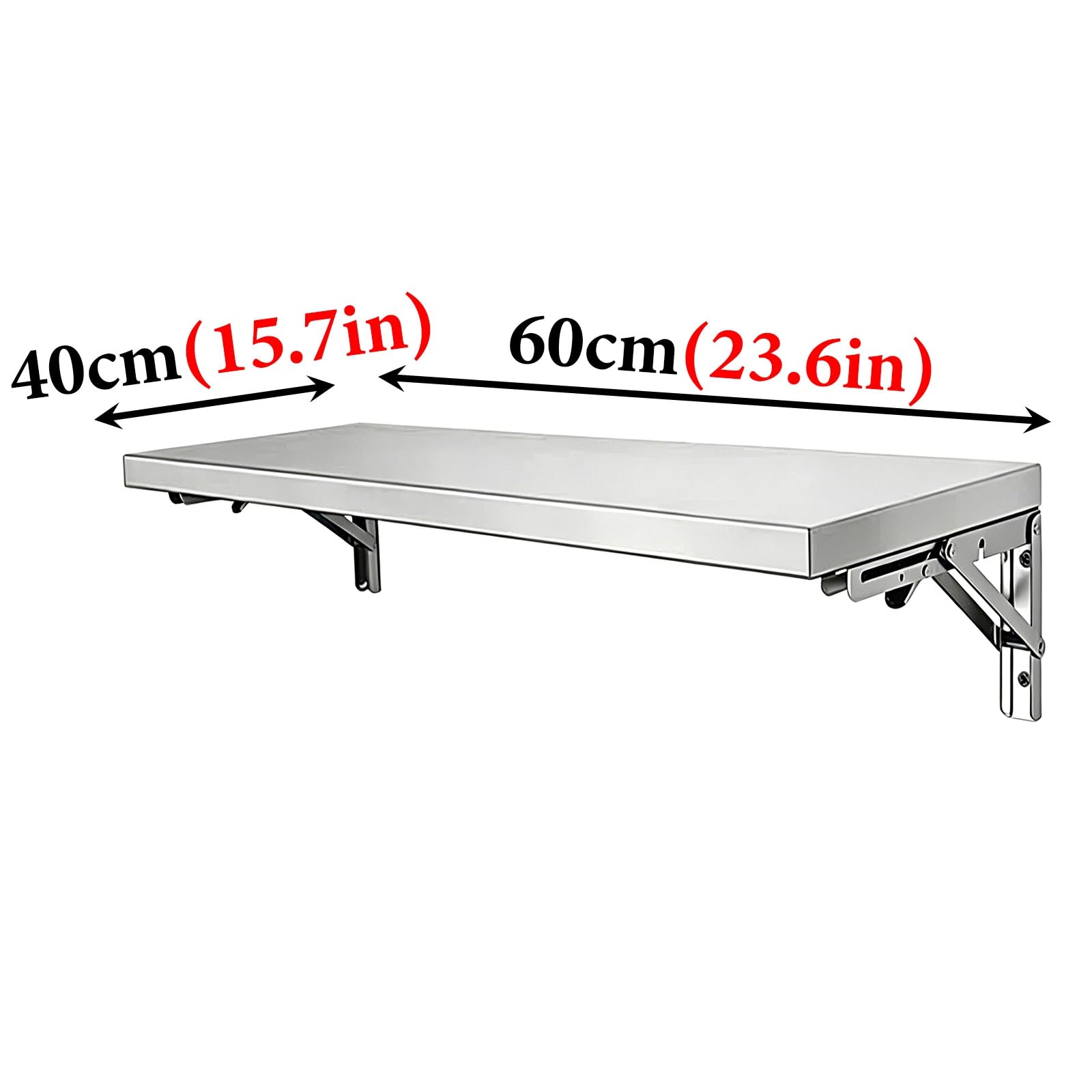 Mesa Plegable Pared con 2 Soportes Escritorio Plegable Pared Acero Inoxidable 304 (Espesor de 0,5mm) Capacidad de Carga de 40kg Mesa Abatible para Cocina Balcón Baño(60x40cm/23.6x15.7in)