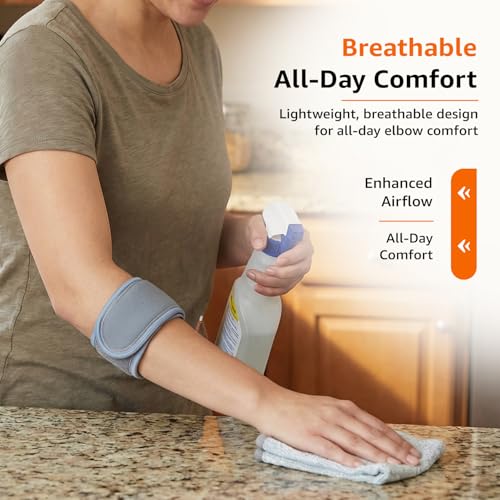 Image of Amazon Basics Tennis Elbow Support with Adjustable Strap | Targeted Compression for Elbow Comfort | Padded Design for Daily Use | Unisex