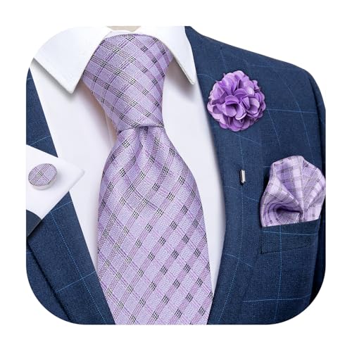 Image of DiBanGu Silk Ties for Men Necktie and Lapel Pin Brooch Set Formal Woven Paisley Plaid Striped Solid Tie Wedding Party