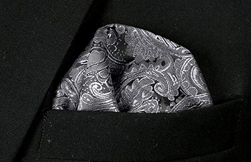 Men's Paisley Floral Tie Handkerchief Wedding Woven Necktie Set, Gray #TOP6