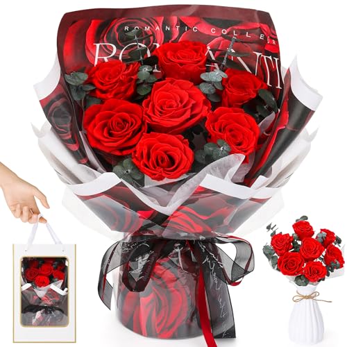 NYSALLA 7 flores para siempre para entrega, ramo de rosas preservadas, embalaje sofisticado, ramo de flores preservadas para madre, mamá, esposa, aniversario, regalo de cumpleaños o decoración de