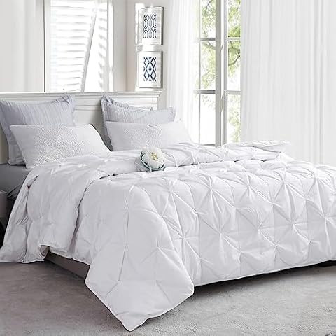 Three Geese Pinch Pleat Goose Feathers Down Blanket King Size Duvet Insert, 750+ Fill Power, 1200TC 100% Cotton Fabric, Premium Lightweight Comforter with 8 Tabs. Cover