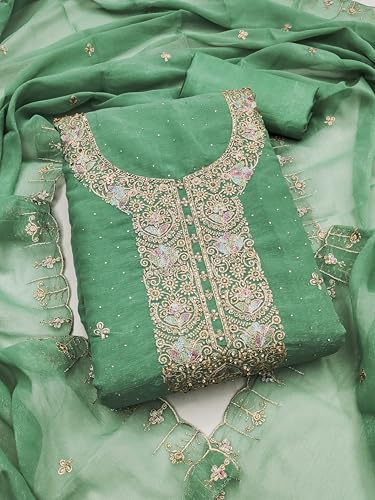 Image of Women's Shimmer Silk Embroidery Work Unstitched Dress Material