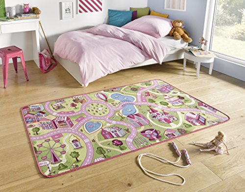 Hanse Home Play Sweet Town - Alfombra Infantil Antideslizante de Pelo Corto para niños y niñas, diseño de Ciudad y Coche, para Dormitorio, habitación de los niños, Sala de Juegos, 90 x 200 cm
