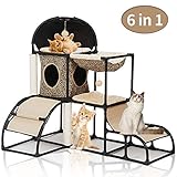 【Diseño multifunción 5 en 1】 concentra las funciones favoritas del gato en un marco para trepar, incluyendo arena para gatos, marco para trepar, hamaca, columna de agarre y colgar la pelota, las dos bolas de pelo pueden reaccionar fuertemente a los movimientos del gatito y llamar su atención