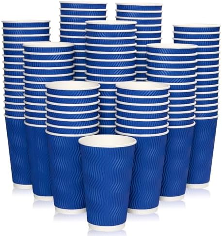 Amazon.com: BYSNOW 16oz Coffee Cups with Lid, 100 Pack Insulated Ripple ...