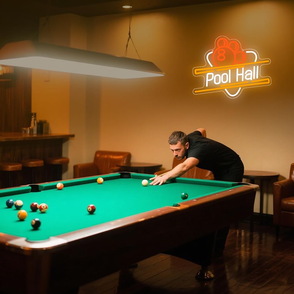 Pool Hall LED Light,Pool Table Neon Light Sign for Wall Art Decor,Game Backdrop for Game Room Bedroom Home Bar Club Party Man Cave,Dimmable Neon Sign Gift for Boys Teen Men USB Powered(15.4"*12.3") - Image 2