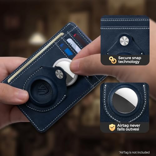Image of RUNBOX Slim Minimalist Front Pocket Air Tag Holder Wallet for Men, RFID Blocking Card Holder Mens Wallet Gifts for Men Dad
