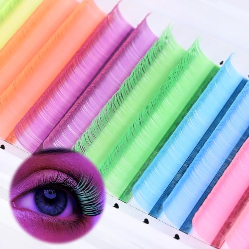 6 Colores Pestañas Postizas Individuales Pestañas Individuales 13mm Pestañas Postizas Pestañas de Colores brillan bajo la luz ultravioleta luz negra para Festivales Eventos Fiestas y Maquillaje Diy
