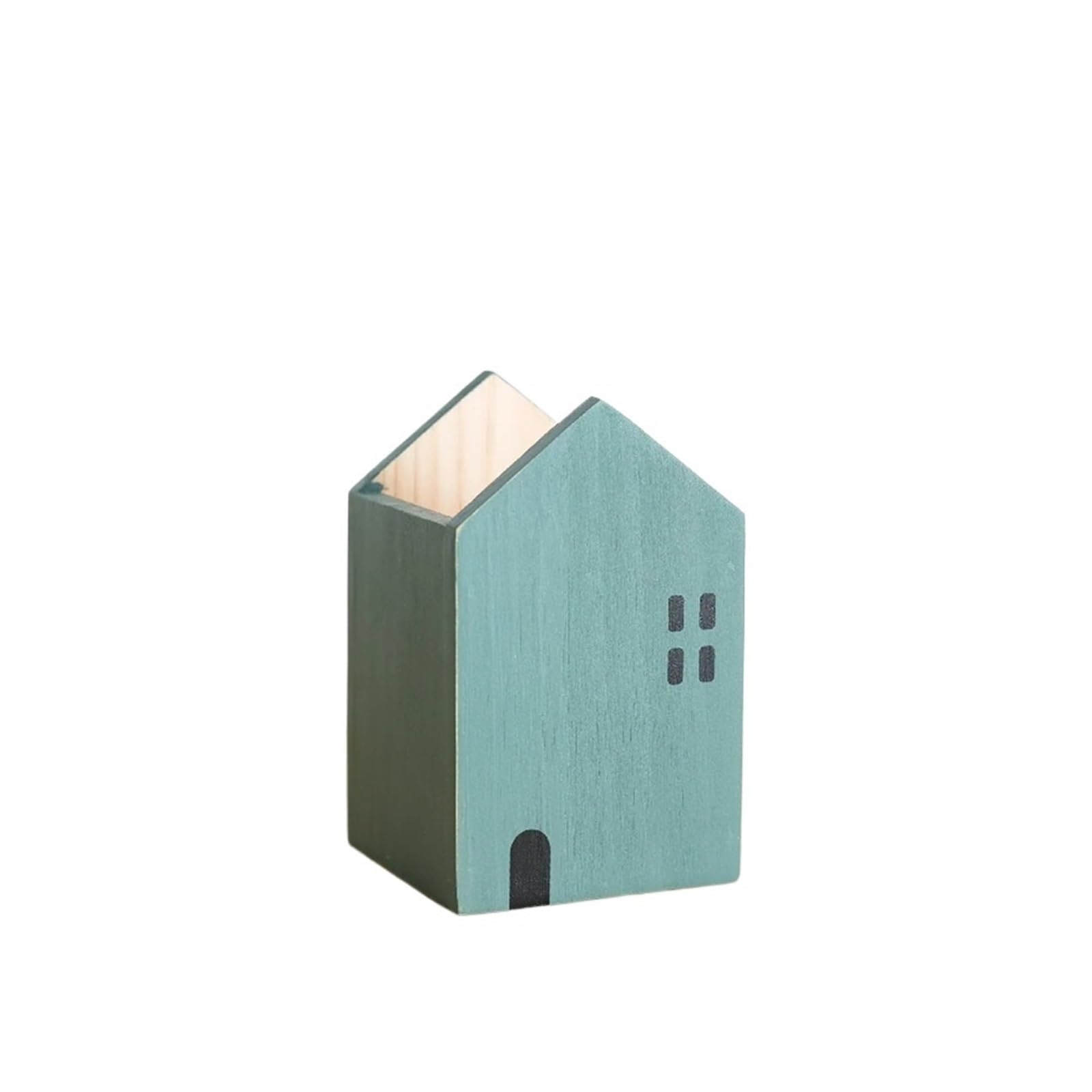 DHYUACN Pen Holder Cartoon House Wooden Pen Holder Pencil Container Stationery Storage Box Student/Office Desktop Organiser Desk Pen Holder(Green Small)