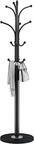 HOMEFORT Perchero, árbol independiente con base de mármol natural, árbol de pasillo de metal con 12 ganchos para colgar sombrero, ropa, bolsa,