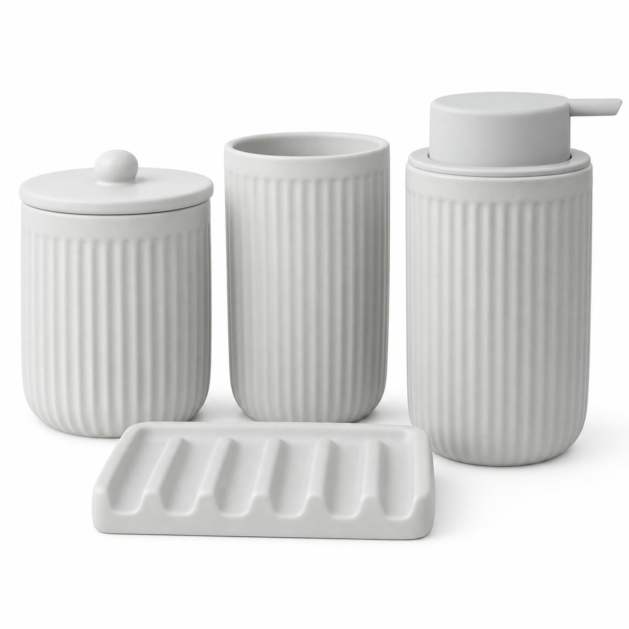 BosilunLife Light Grey Ceramic Bathroom Accessories Set of 4