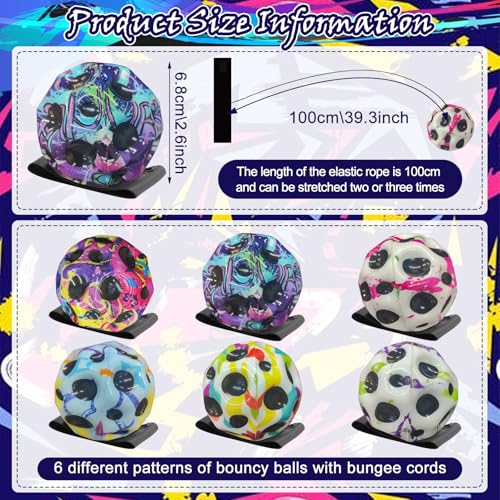 LETTERASHQP Ball Mit Schnur Kinder 6 Stück Springball mit Schnur Bouncing Ball Toy Handgelenk Returnball Moon Space Ball Hohe Springender Gummiball Wrist Ball für Kinder Innen und Außen