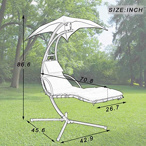 Hammock Chair Hanging Chair Lounge Chairs Outdoor Porch Swing Arc Stand With Canopy Umbrella And Pillow, 280 Lbs Capacity, Heavy Duty Large Air Floating Chaise Chair For Patio Backyard Deck Garden #TOP6