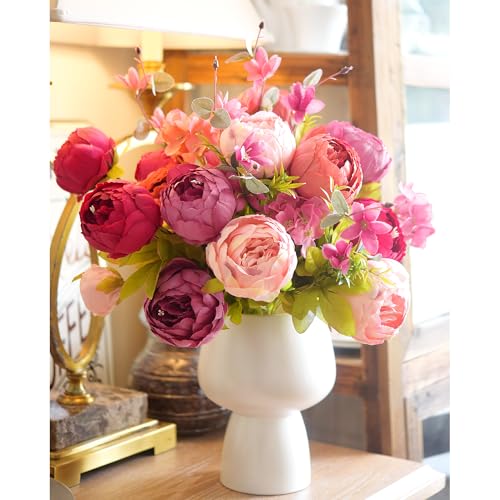 Image of FiveSeasonStuff Vintage Artificial Peonies Silk Flowers and Hydrangeas for Wedding Bridal Home Decor - Beautiful Floral Centerpiece Arrangement Decoration with 2 Bouquets (Cheerful Medley)