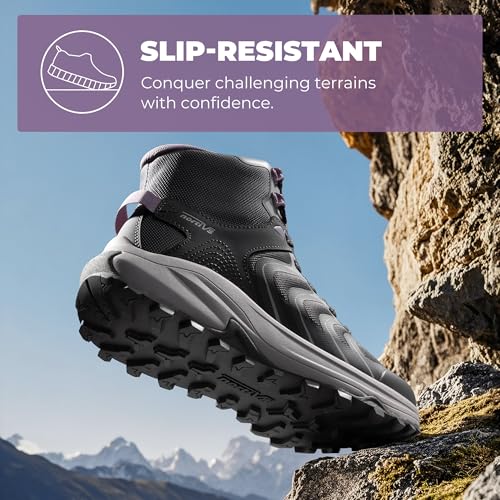 NORTIV 8 Women's Hiking Boots Waterproof with Arch Support Sneakers Walking Outdoor Comfortable Lightweight Boot Echo Mid,Size 6,Dark Grey,NWUMHB2502