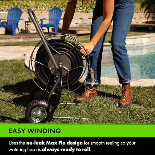 Yard Butler Hose Reel Cart with Wheels Heavy Duty 200 Foot Metal Hose Reel Suitable for Gardens, Lawns and Outdoor - IHT-2EZ