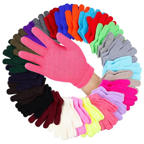 VALICLUD 24Pairs Knitted Gloves Full Finger Thermal Winter Mitts Lightweight Easy to Clean for Boys Outdoor Activities