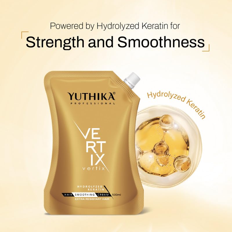 Image of Yuthika Professional Vertix Hair Smoothening & Straightening Cream | Hydrolyzed Keratin | For Extra Resistant Hair 500ml - Keratin Treatment Cream, Deeply Softens, Long Lasting Straightening Results
