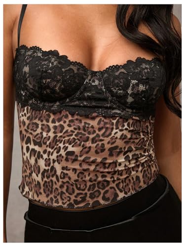 SOLY HUX Women's Floral Lace Trim Camisole Spaghetti Strap Fitted Shirt Top Summer Crop Cami Tops4