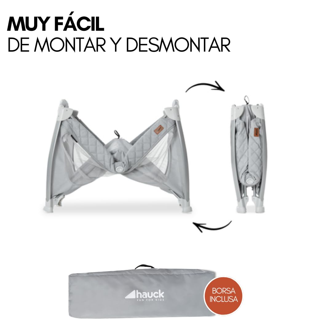 hauck Parque Cuna de Viaje Bebe Play N Relax, Cuna Parque Bebe Plegable con Doble Altura Recién Nacidos, Cambiador y Ruedas - Gris
