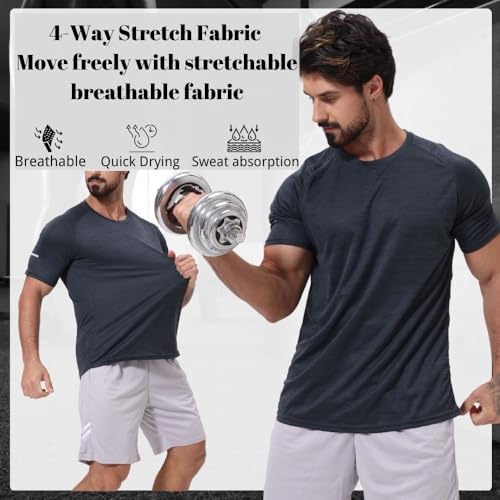 Hpbygstae Pack de 3 camisetas deportivas para hombre, camiseta de manga corta, transpirable, de secado rápido, camiseta de entrenamiento, 3 paquetes/negro/gris/azul, XXL