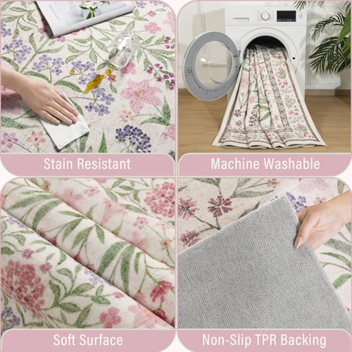 Tapete floral Amearea 6x9 pies rosa baja pila miniatura 6