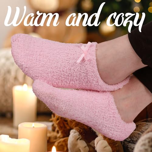 BambooMN Women's Soft Breathable Fuzzy Cozy Footies Travel Home Socks with Non-Skid Bottom, Sizes and Colors4