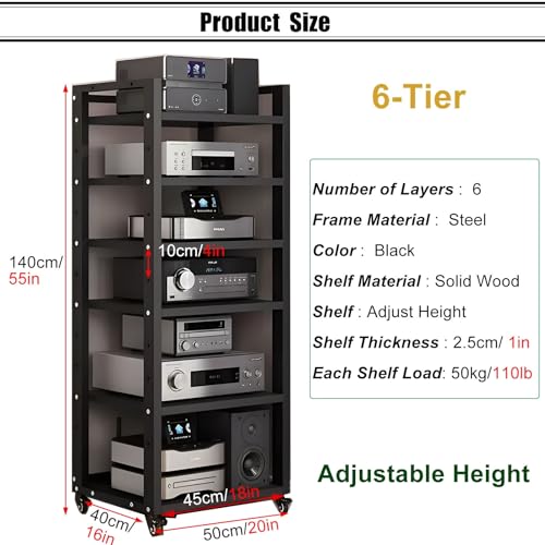 Support de matériel audio robuste avec roulettes, étagère de rangement DVD à plusieurs niveaux pour systèmes de divertissement à domicile