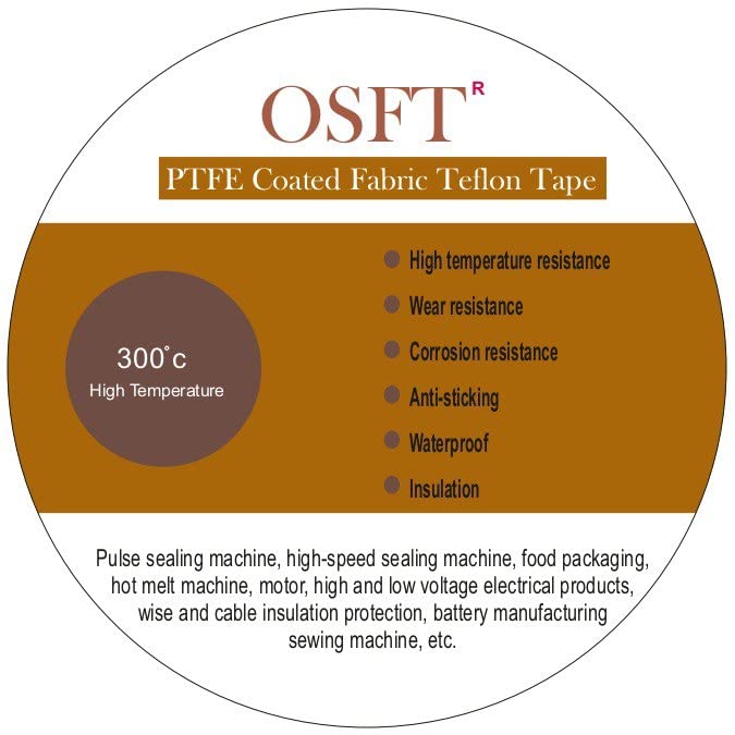 OSFT Coated Fabric Teflon Tape High Heat Teflon Adhesive Tape High Temperature Teflon Tape for Vacuum, Hand and Impulse Sealers Machine Sealing Tape 0.13mm Thickness (1/2 Inch x 33 Feet) (5) (B0C28FXLHH) Amazon Price History, Amazon Price Tracker