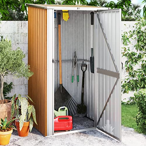 Keketa Cobertizo de jardín, cobertizo de almacenamiento de jardín al aire libre, cobertizo de herramientas de jardín, caja de almacenamiento, muebles de jardín, color marrón, 118,5 x 97 x 209,5 cm,