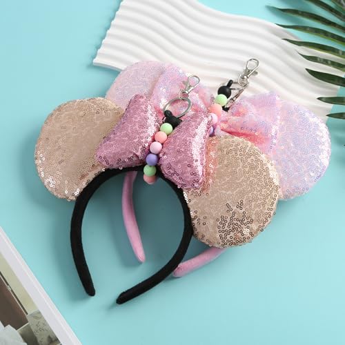 Obavioy 2Pcs Mouse Ear Headband Holders for Backpack Bag Park Trip Essentials Accessories Beaded Lanyard Keychain - Image 6